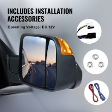 VEVOR Towing Mirrors, Left & Right Pair Set for 2002-2008 Dodge Ram 1500 2500 3500 (Partial 2009 Models), Power Heated with Signal Light & Puddle Light, Manual Controlling Flipping Folding, Black