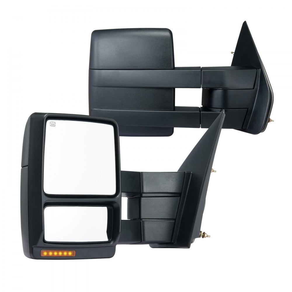 VEVOR Espejos de remolque, par izquierdo y derecho para Ford F150 2004-2014, calefacción eléctrica con luz de señal y luz de charco, vidrio plano y convexo, control manual plegable telescópico, descongelación de calefacción, negro