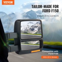 VEVOR Towing Mirrors, Left & Right Pair Set for 2004-2014 Ford F150, Power Heated with Signal Light & Puddle Light, Plane & Convex Glass, Manual Controlling Telescoping Folding, Heating Defrost, Black