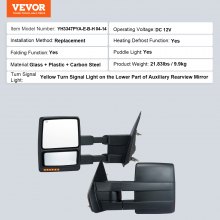 VEVOR Towing Mirrors, Left & Right Pair Set for 2004-2014 Ford F150, Power Heated with Signal Light & Puddle Light, Plane & Convex Glass, Manual Controlling Telescoping Folding, Heating Defrost, Black