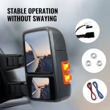 VEVOR Towing Mirrors, Left & Right Pair Set for 1999-2007 Ford F250 F350 F450 F550, Power Heated with Signal Light, Plane & Convex Glass, Manual Controlling Telescoping Folding, Heating Defrost, Black