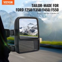 VEVOR Towing Mirrors, Left & Right Pair Set for 1999-2007 Ford F250 F350 F450 F550, Power Heated with Signal Light, Plane & Convex Glass, Manual Controlling Telescoping Folding, Heating Defrost, Black