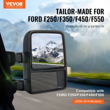 VEVOR Towing Mirrors, Left & Right Pair Set for 2008-2016 Ford F250 F350 F450 F550, Power Heated with Signal Light, Plane & Convex Glass, Manual Controlling Telescoping Folding, Heating Defrost, Black