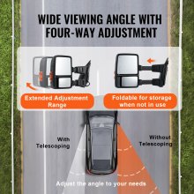 VEVOR Towing Mirrors, Left & Right Pair Set for 2008-2016 Ford F250 F350 F450 F550, Power Heated with Signal Light, Plane & Convex Glass, Manual Controlling Telescoping Folding, Heating Defrost, Black