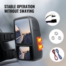 VEVOR Towing Mirrors, Left & Right Pair Set for 2008-2016 Ford F250 F350 F450 F550, Power Heated with Signal Light, Plane & Convex Glass, Manual Controlling Telescoping Folding, Heating Defrost, Black