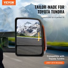 VEVOR Towing Mirrors, Left & Right Pair Set for 2007-2016 Toyota Tundra, Power Heated Tow Mirror with Signal Light, Plane & Convex Glass, Manual Controlling Telescoping Folding, Heating Defrost, Black
