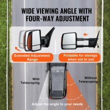 VEVOR Towing Mirrors, Left & Right Pair Set for 2007-2016 Toyota Tundra, Power Heated Tow Mirror with Signal Light, Plane & Convex Glass, Manual Controlling Telescoping Folding, Heating Defrost, Black