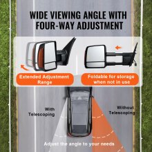 VEVOR Towing Mirrors Fit for 2007-2017 Toyota Tundra, Power Heated Tow Mirror with Signal Light/LED Arrow Signal Light, Plane & Convex Glass, Manual Controlling Telescoping Folding, Black