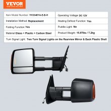 VEVOR Towing Mirrors Fit for 2007-2017 Toyota Tundra, Power Heated Tow Mirror with Signal Light/LED Arrow Signal Light, Plane & Convex Glass, Manual Controlling Telescoping Folding, Black