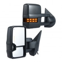 VEVOR Espejos de remolque, juego de par izquierdo y derecho para Chevrolet Silverado (2007-2014)/GMC/Cadillac, calefactados eléctricos con luz de señal y luz de conducción LED, plegado telescópico manual y descongelación por calefacción, color negro
