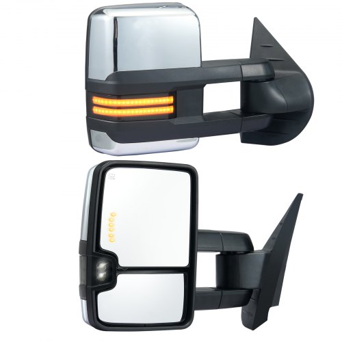 VEVOR Towing Mirrors Fit for 2008-2014 Chevy Silverado GMC Sierra Power Heated LED Arrow Signal Light Side View Mirror Pair Manual Controlling Telescoping Folding, Silver