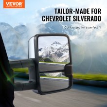 VEVOR Towing Mirrors, Left & Right Pair Set for Chevrolet Silverado (2007-2014)/GMC/Cadillac, Power Heated Tow Mirror with Signal Light, Manual Controlling Telescoping Folding, Heating Defrost, Silver