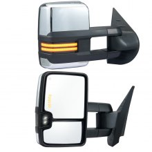 VEVOR Towing Mirrors Fit for 2008-2014 Chevy Silverado GMC Sierra Power Heated LED Arrow Signal Light Side View Mirror Pair Manual Controlling Telescoping Folding, Silver