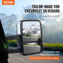 VEVOR Towing Mirrors, Left & Right Pair Set for Chevrolet Silverado (2003-2007)/GMC/Cadillac, Power Heated Tow Mirror with Signal Light, Manual Controlling Telescoping Folding, Heating Defrost, Silver