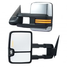 VEVOR Towing Mirrors Fit for 2003-2007 Chevy Silverado GMC Sierra Tahoe Suburban Avalanche Yukon Power Heated LED Signal Light Side View Mirror Pair Manual Controlling Telescoping Folding, Silver