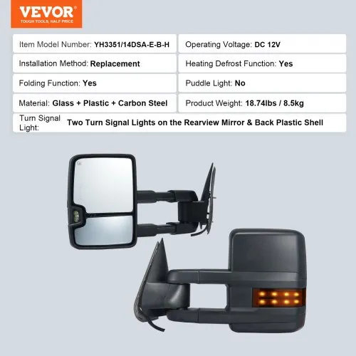 2014-2018 Chevrolet Silverado/GMC Sierra Manual Fold Power Adjustable Heated LED Turn Signal Glossy Black Side Mirror (Driver Side Only) - Bulken Off-Road