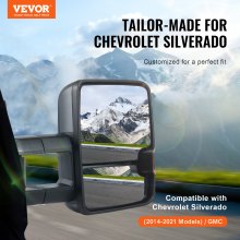 VEVOR Towing Mirrors, Left & Right Pair Set for Chevrolet Silverado (2014-2021)/GMC, Power Heated with Signal Light & LED Driving Light, Manual Controlling Telescoping Folding, Heating Defrost, Black