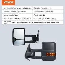 VEVOR Towing Mirrors for 2014-2018 Chevy Silverado GMC Sierra 1500 2500 HD 3500 HD Power Glass with Signal Light & LED Driving Light, Manual Controlling Telescoping Folding, Heating Defrost, Black