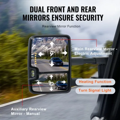 Power Heated Towing Mirrors For Chevy Silverado GMC Sierra - Textured Black With Turn Signals