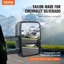 VEVOR Towing Mirrors, Left & Right Pair Set for Chevrolet Silverado (2003-2007)/GMC/Cadillac, Power Heated with Signal Light & LED Driving Light, Manual Telescoping Folding, and Heating Defrost, Black