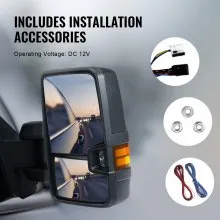 VEVOR Towing Mirrors, Left & Right Pair Set for Chevrolet Silverado (2003-2007)/GMC/Cadillac, Power Heated with Signal Light & LED Driving Light, Manual Telescoping Folding, and Heating Defrost, Black