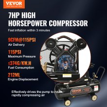 VEVOR 21 Gallon Gas Powered Air Compressor, 7HP 9CFM@115PSI Air Compressor Tank on Wheels, Gas Driven Piston Pump Air Compressed System with 115PSI Maximum Pressure for Workshop Construction Sites