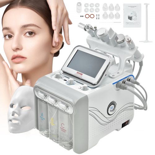 VEVOR 7 in 1 Hydrogen Oxygen Facial Machine, Professional Hydrafacial Machine for Spa, Hydro Facial Cleansing Rejuvenation Machine with 7-inch LCD Screen, 6 Skincare Probes, 7-Color Light Beauty Mask