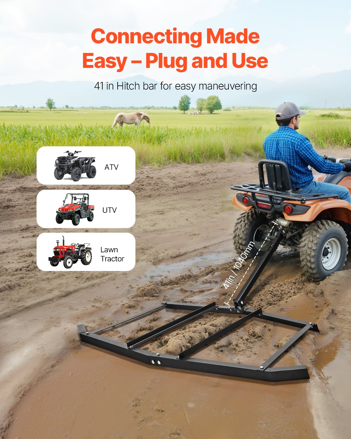 VEVOR Drag Harrow 72" Width Tow Behind Drag Harrow Steel Gravel Grader ATV UTV