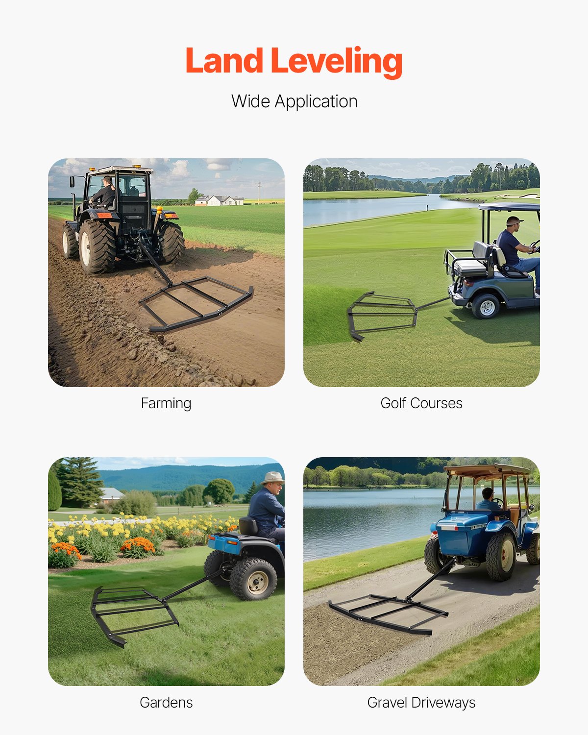 VEVOR Drag Harrow, 72" Width Tow Behind Drag Harrow, Q235 Steel Driveway Grader with Pin-Style Hitch, Driveway Tractor Gravel Level Driveway Grader for ATVs, UTV, Garden Lawn Tractors