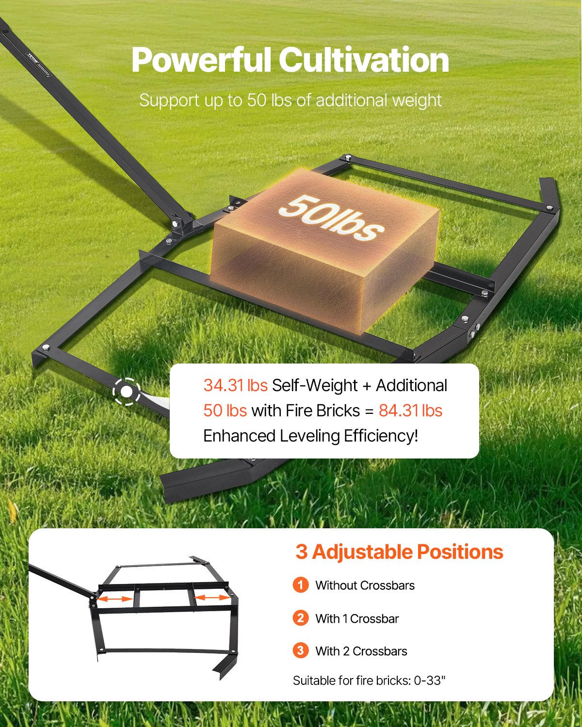 VEVOR Drag Harrow, 74" Width Tow Behind Drag Harrow, Q235 Steel Driveway Grader with Adjustable Bars & Pin Hitch, Support up to 50 lbs, Tractor Driveway Harrow for ATVs, UTVs, Garden Lawn Tractors