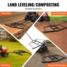 VEVOR Driveway Drag, 74" Width Tow Behind Drag Harrow, Q235 Steel Driveway Grader with Adjustable Bars, Support up to 50 lbs, Driveway Tractor Harrow for ATVs, UTVs, Garden Lawn Tractors
