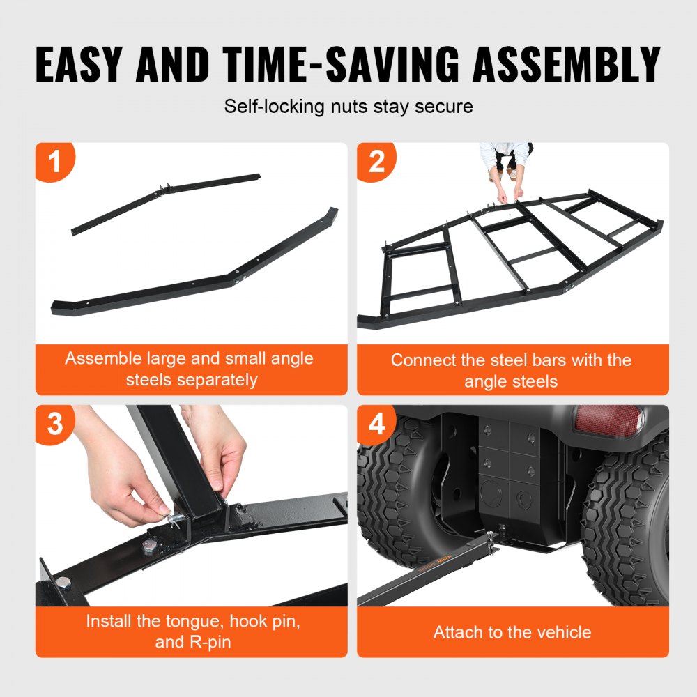 VEVOR Driveway Drag, 84" Width Tow Behind Drag Harrow, Q235 Steel Driveway Grader with Adjustable Bars, Support up to 50 lbs, Driveway Tractor Harrow for ATVs, UTVs, Garden Lawn Tractors