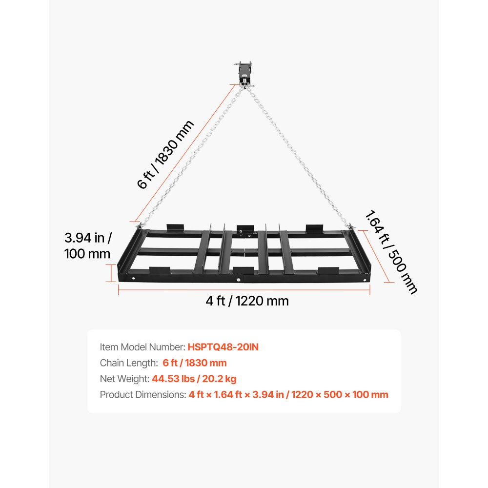 VEVOR Drag Harrow, 122 x 50 cm, Tow-Behind Driveway Grader with Adjustable Width & 50lbs Load Capacity, Heavy Duty Lawn Leveling Rake, Galvanized Steel Gravel Driveway Drag, Fits ATVs UTVs Tractors
