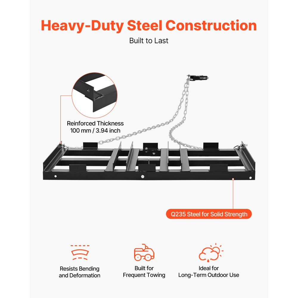 VEVOR Drag Harrow, 122 x 50 cm, Tow-Behind Driveway Grader with Adjustable Width & 50lbs Load Capacity, Heavy Duty Lawn Leveling Rake, Galvanized Steel Gravel Driveway Drag, Fits ATVs UTVs Tractors