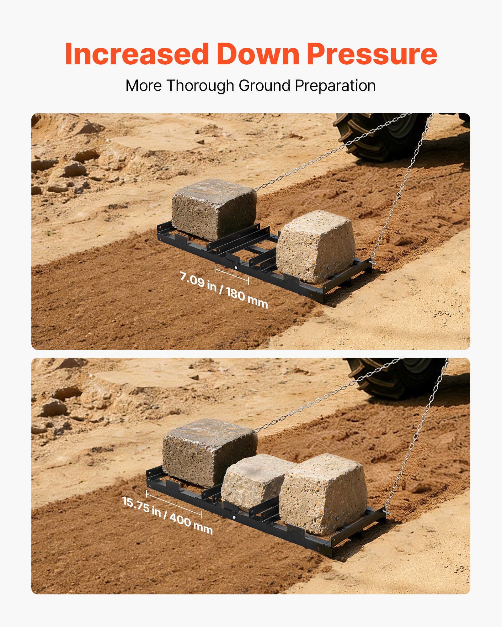 VEVOR Drag Harrow, 122 x 50 cm, Tow-Behind Driveway Grader with Adjustable Width & 50lbs Load Capacity, Heavy Duty Lawn Leveling Rake, Galvanized Steel Gravel Driveway Drag, Fits ATVs UTVs Tractors