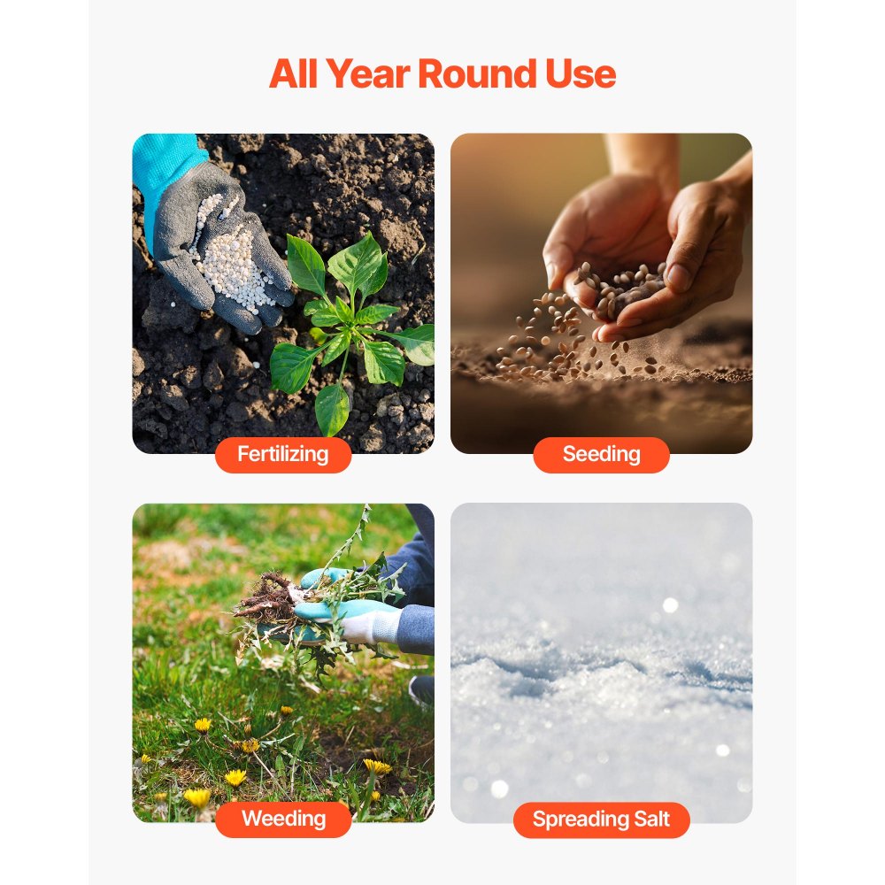 VEVOR Tow Behind Lawn Spreader with Aeration Spikes, 0.81m Spreading Width, Broadcast Spreader with Universal Hitch, Garden Seeder & Soil Aerator with 100lbs Capacity & 10 in Tires for ATVs UTVs