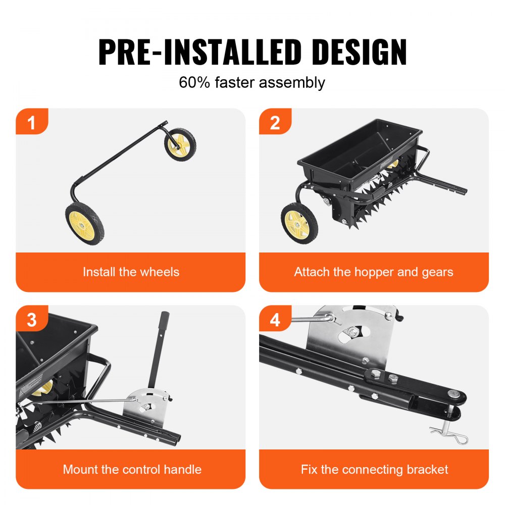Seed Spreader, 100 LB Capacity, Towable Poly Drop Design with 10" Wheels, Durable Steel Spike Aerator, for Efficient Fertilizing, Seeding, and Salt Distribution, Ideal for Home, Farm Use, Rug Seed Spreader, 100 LB Capacity, Towable Poly Drop Design with 10" Wheels, Durable Steel Spike Aerator, for Efficient Fertilizing, Seeding, and Salt Distribution, Ideal for Home, Farm Use, Rug