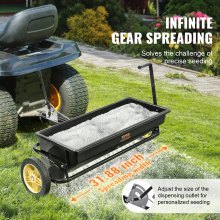 VEVOR Seed Spreader, 100 LB Capacity, Towable Poly Drop Design with 10" Wheels, Durable Steel Spike Aerator, for Efficient Fertilizing, Seeding, and Salt Distribution, Ideal for Home, Farm Use, Rug