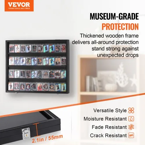VEVOR 36 Graded Sports Card Display Case, 30.5x24.3x2.1 in/77.5x61.7x5.3  cm, Baseball Card Display Frame with 98% UV Protection Clear View PC Glass,  Lockable Wall Cabinet for Football Basketball Hockey Trading Card |