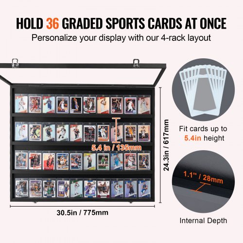 VEVOR 36 Graded Sports Card Display Case, 30.5x24.3x2.1 in/77.5x61.7x5.3 cm, Baseball Card Display Frame with 98% UV Protection Clear View PC Glass, Lockable Wall Cabinet for Football Basketball Hockey Trading Card | VEVOR 36 Graded Sports Card Display Case, 30.5x24.3x2.1 in/77.5x61.7x5.3 cm, Baseball Card Display Frame with 98% UV Protection Clear View PC Glass, Lockable Wall Cabinet for Football Basketball Hockey Trading Card |
