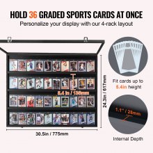 VEVOR 36 Graded Sports Card -näyttökotelo, 30,5 x 24,3 x 2,1 tuumaa, baseball-kortin näyttökehys 98 % UV-suojalla Clear View PC-lasi, lukittava seinäkaappi jalkapallon koripallon jääkiekkokorttiin
