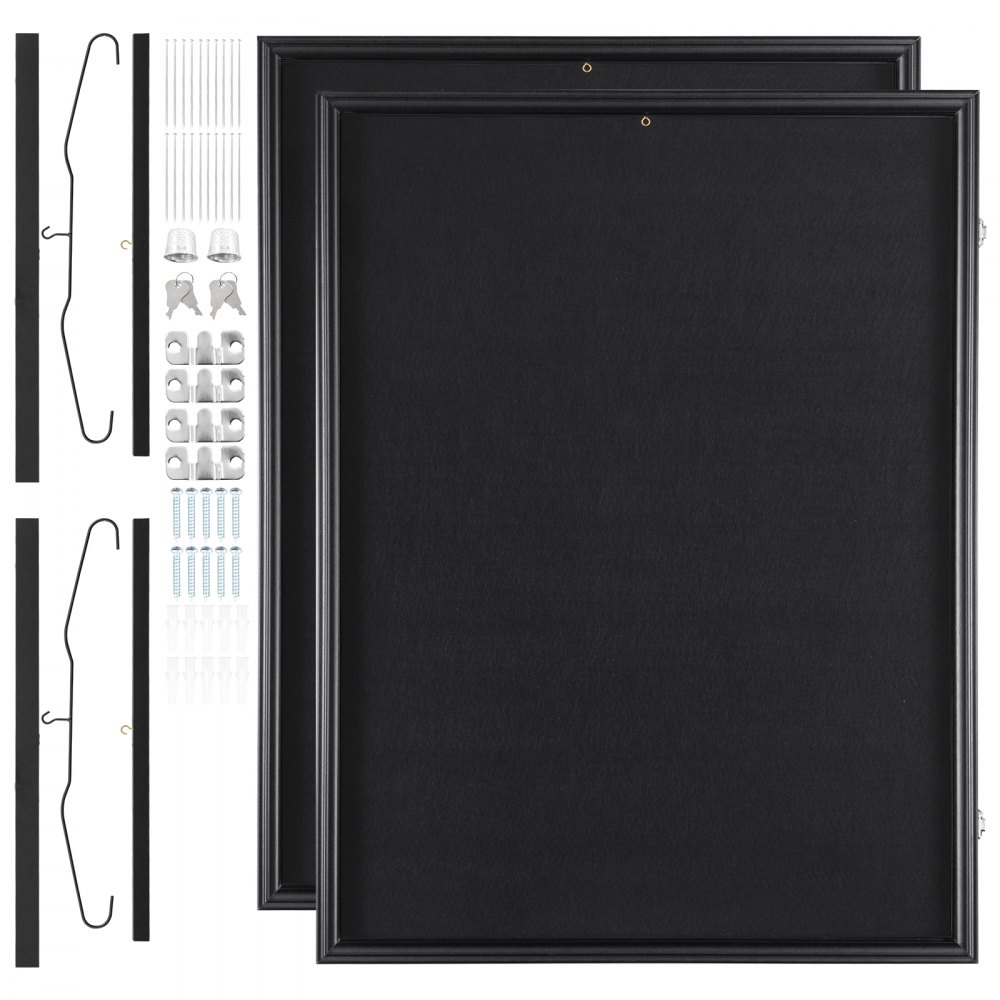 two black VEVOR jersey display frames with installation hardware and accessories.