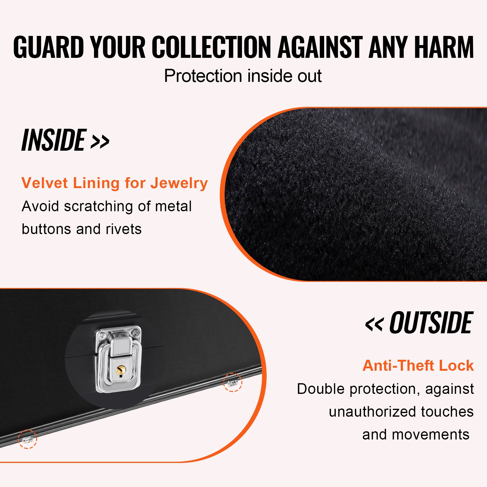 velvet lining and gold plated anti-theft lock for VEVOR jersey display frame, offering double protection.