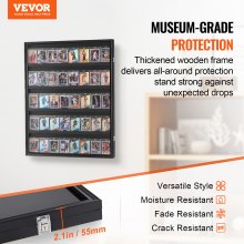 VEVOR 35 Graded Sports Card Display Case, 617 x 775 x 55 mm, Baseball Card Display Frame with 98% UV Protection Clear View PC Glass, Lockable Wall Cabinet for Football Basketball Hockey Trading Card