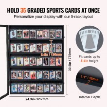 VEVOR 35 Graded Sports Card Display Case, 617 x 775 x 55 mm, Baseball Card Display Frame with 98% UV Protection Clear View PC Glass, Lockable Wall Cabinet for Football Basketball Hockey Trading Card