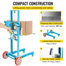 VEVOR Manual Winch Stacker, 4.7" - 57" Height Range, 23.6" Length x 19.7" Width Platform, Steel Lite Load Lift Winch, Hand Winch Lift Truck, 485 lbs Capacity Material Lift for Shipping Facilities