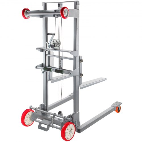 VEVOR Manual Winch Stacker, 43.3" Length, 27.6" Width, 76.4" Height, 8.7" - 106.3" Height Range, Adjustable Straddle Hand Winch Lift Truck, 441 lbs Capacity, Material Lifts for Warehouse and Factory
