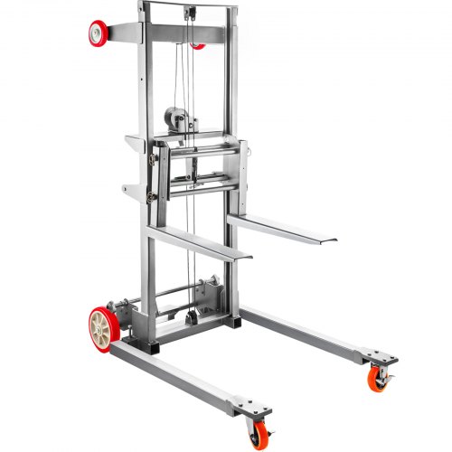 VEVOR Manual Winch Stacker, 43.3" Length, 27.6" Width, 76.4" Height, 8.7" - 106.3" Height Range, Adjustable Straddle Hand Winch Lift Truck, 441 lbs Capacity, Material Lifts for Warehouse and Factory