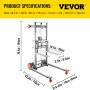 VEVOR Manual Winch Stacker, 43.3" Length, 27.6" Width, 76.4" Height, 8.7" - 106.3" Height Range, Adjustable Straddle Hand Winch Lift Truck, 441 lbs Capacity, Material Lifts for Warehouse and Factory
