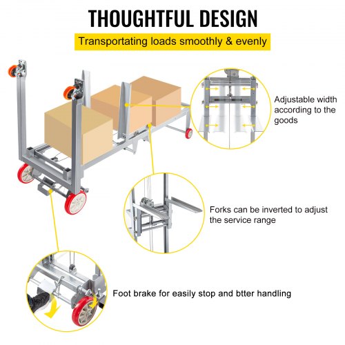 VEVOR Manual Winch Stacker, 41.7" Length, 25.8" Width, 72.4" Height, 2.4" - 63" Height Range, Adjustable Straddle Hand Winch Lift Truck, 551 lbs Capacity, Material Lifts for Warehouse and Factory